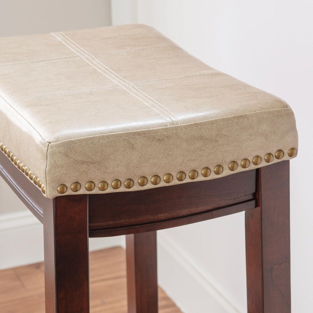 Linon Home Decor Claridge Bar Stool with Beige Cushion in Dark Brown, , large