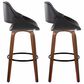 LumiSource Fabrico 30" Swivel Fixed-Height Bar Stool with Black Faux Leather Upholstery in Black and Walnut (Set of 2), , large