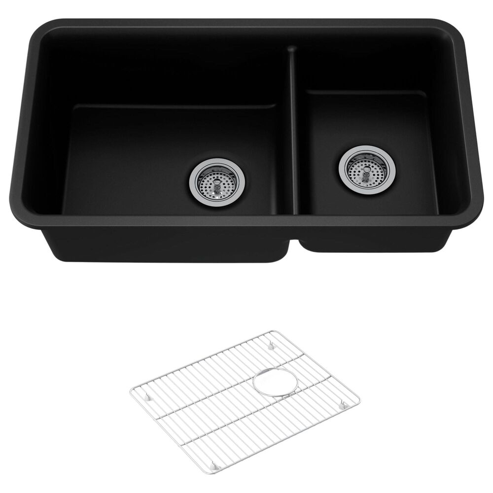 Kohler Cairn 33.5" Undermount Double-Bowl Kitchen Sink in Matte Black, , large