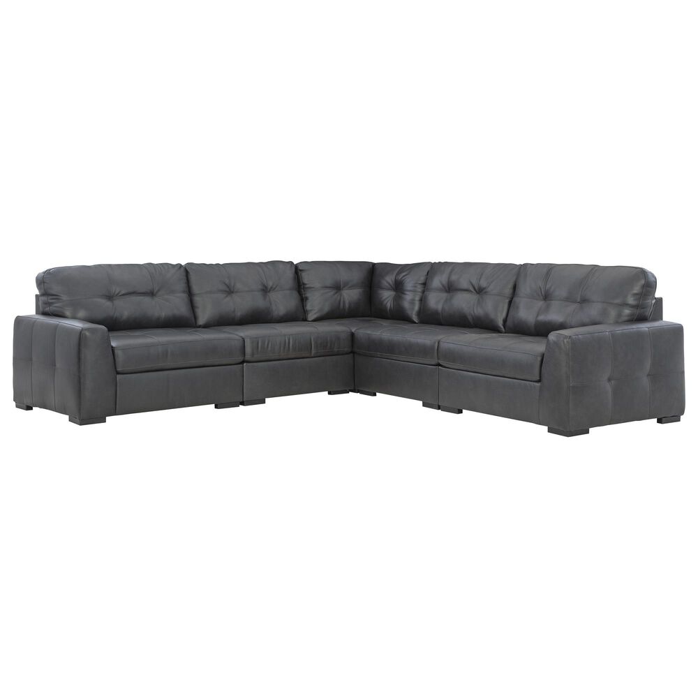Ashley Brindley Pier 5-Piece Stationary Symmetrical Leather Sectional in Fog, , large