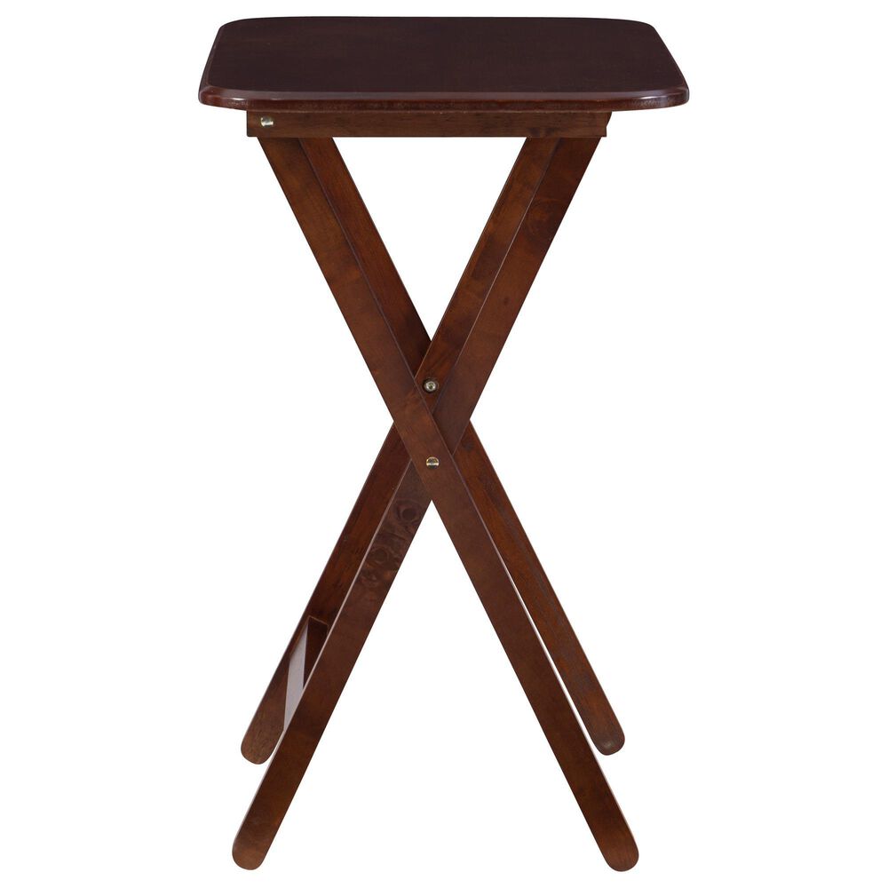 Linon Home Decor Burke Folding TV Tray Table Set with Stand in Dark Cherry and Chrome (Set of 4), , large