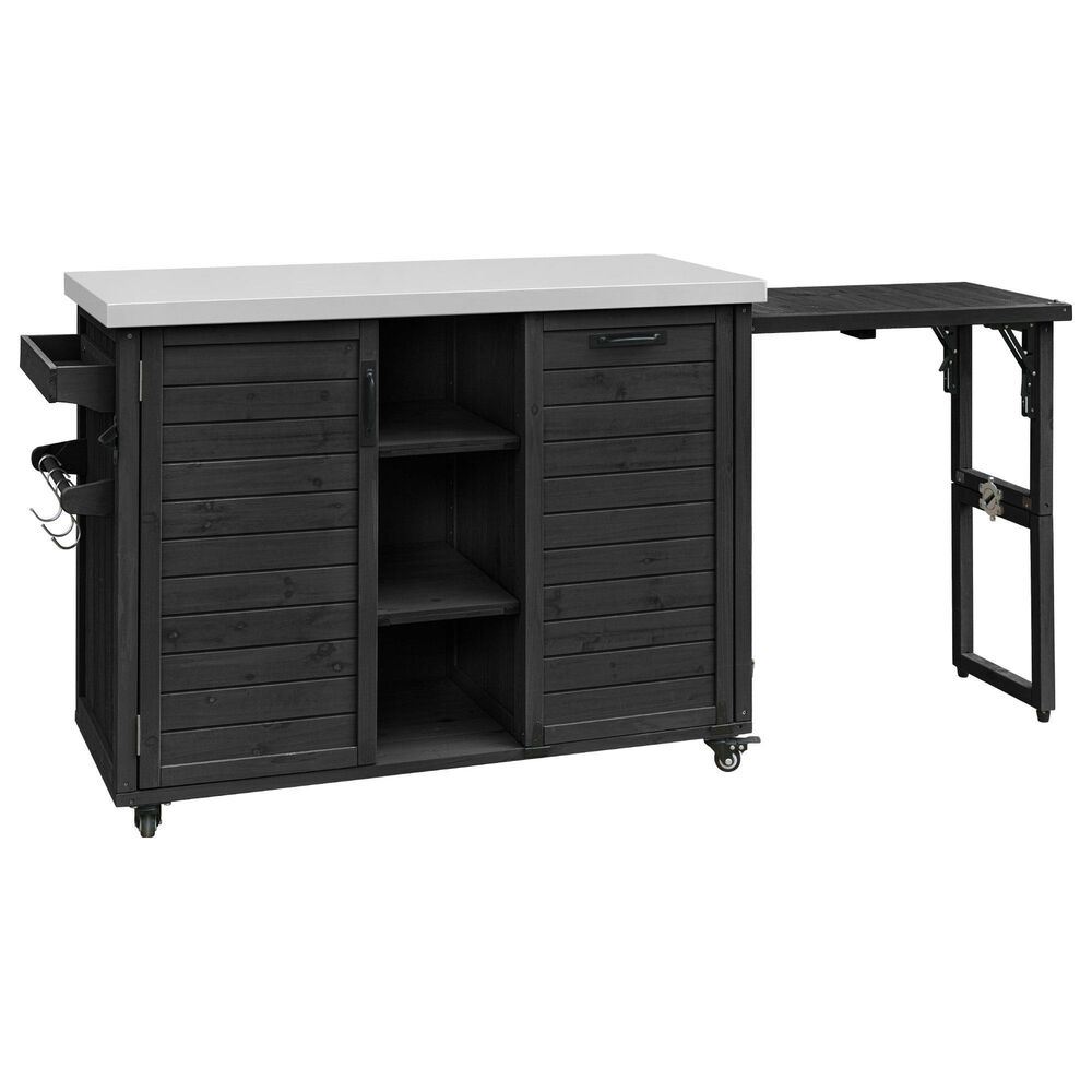 HOMLUX 78.3" Outdoor Kitchen Island with Foldable Grill Table in Black and Stainless Steel, , large