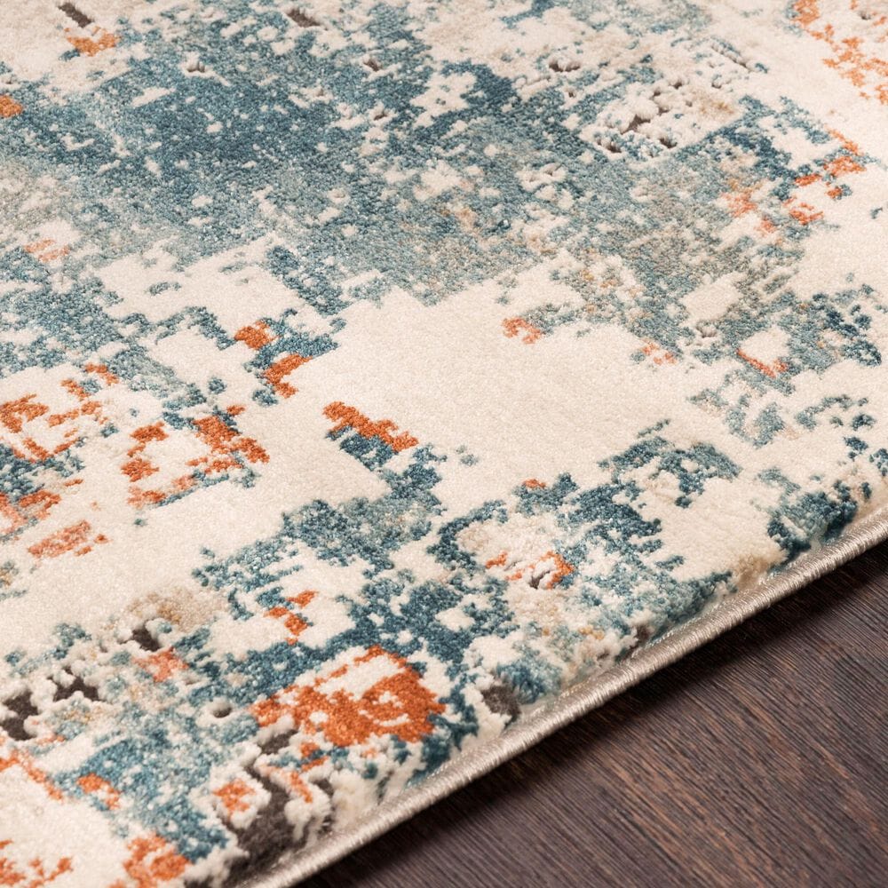 Surya Pune Deep Teal, Sky Blue, Light Beige, Tan, Dark Brown and Burnt Orange 2&#39;7&quot; x 10&#39;2&quot; Runner, , large