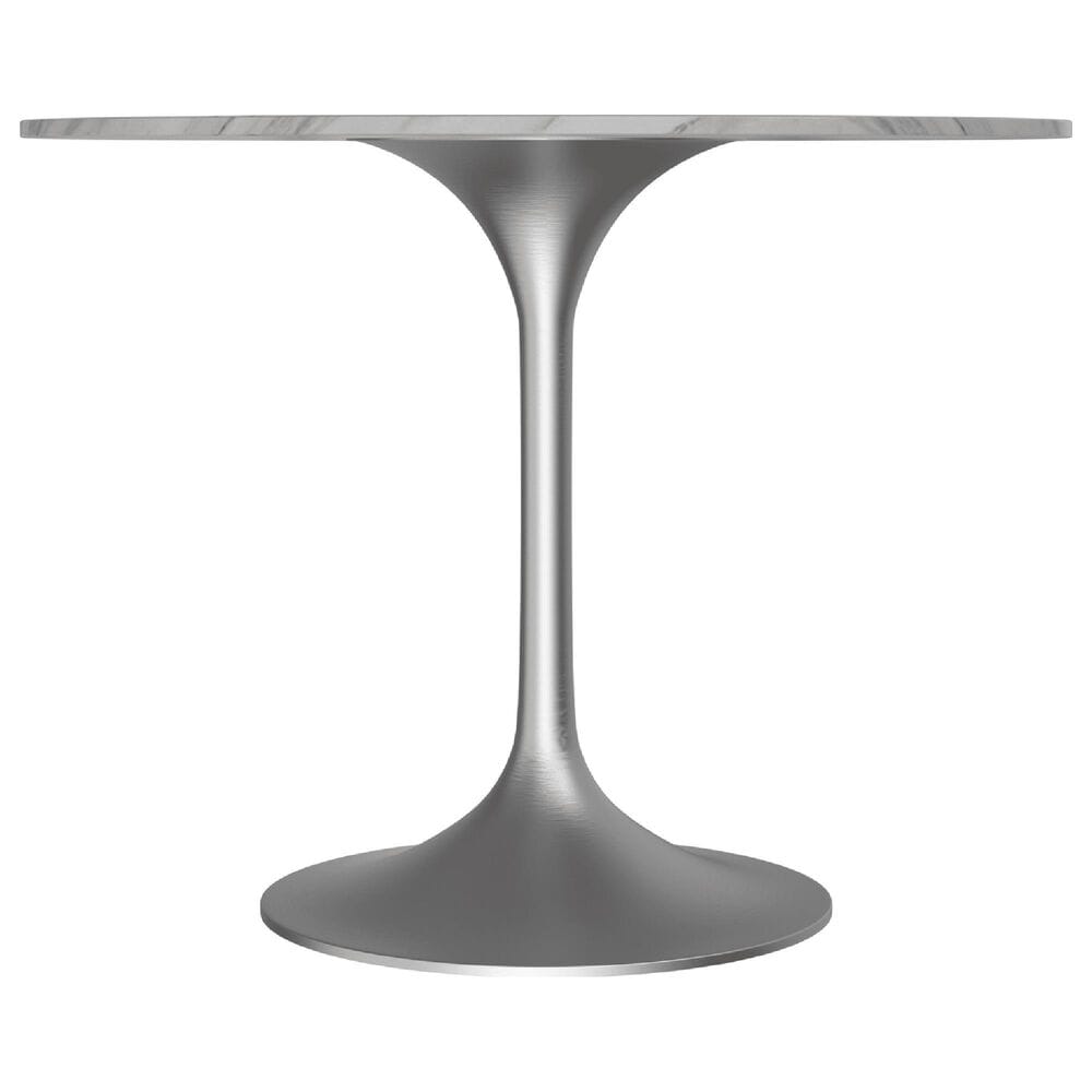 Leisuremod LeisureMod Verve Collection 36 Round Dining Table, Brushed Chrome Base with Sintered Stone White Top, , large