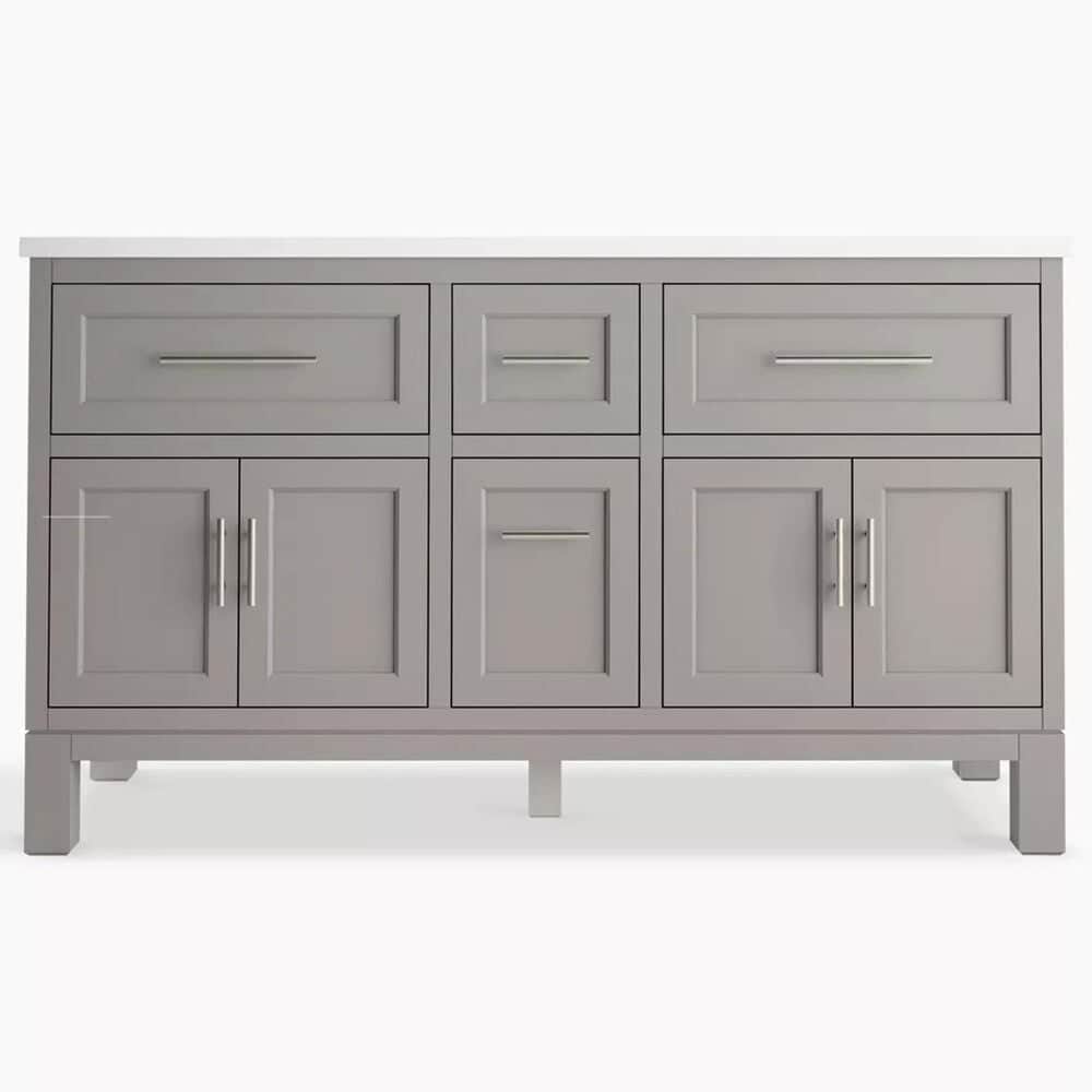 Kohler Quo 60&quot; Double Bathroom Vanity in White with 3 cm Pure White Quartz Top and Oval Sinks, , large
