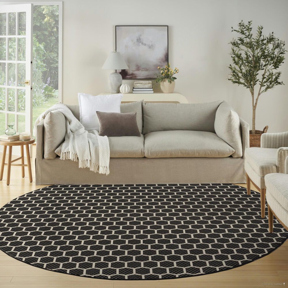 Nourison Twist Reversible 8&#39; Round Black Indoor/Outdoor Area Rug, , large
