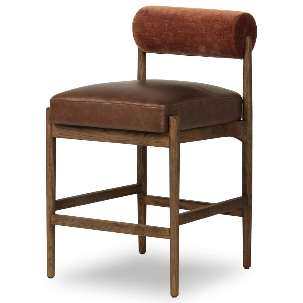 Four Hands Jazelle Counter Stool with Altair Sienna Upholstery in Tan Oak, , large