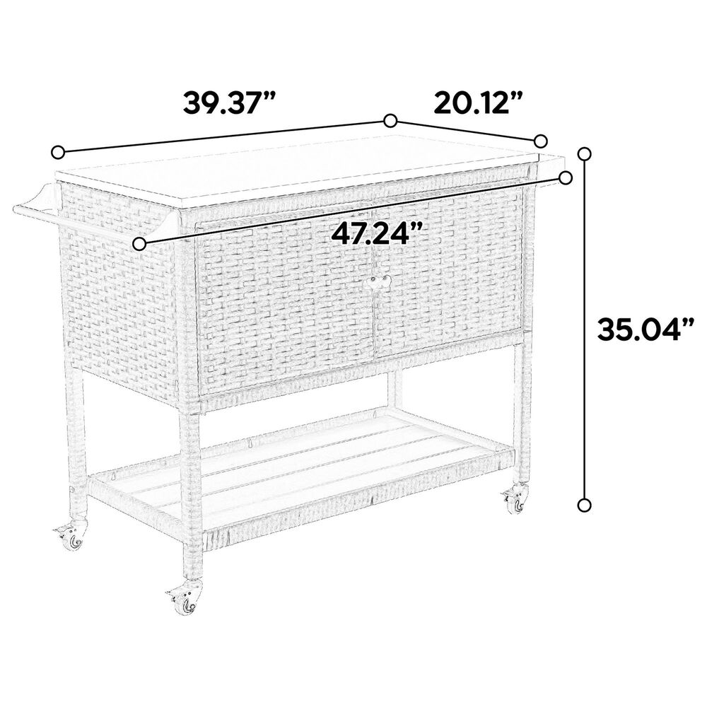 Hearth and Haven Outdoor Wicker Bar Cart with Glass Top in Brown, , large