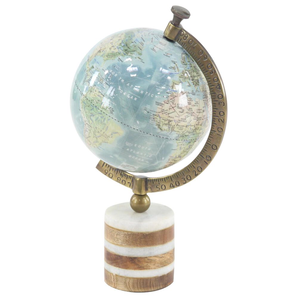Maple and Jade 8&quot; x 16&quot; Globe in Turquoise, Green, Brass and Natural, , large