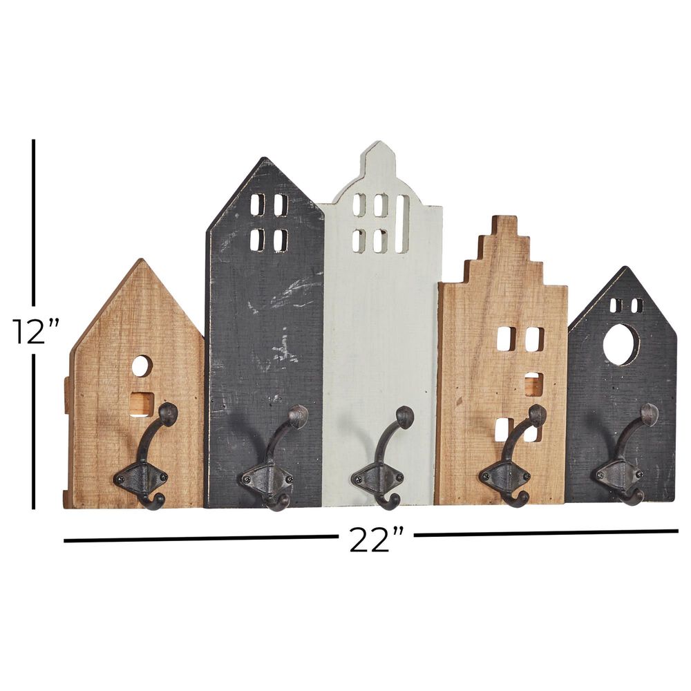 Maple and Jade 22&quot; x 12&quot; Wall Hook in Natural Brown, Distressed Black and Gray, , large