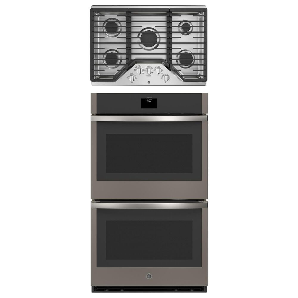 GE Appliances 2-Piece Kitchen Package with Fingerprint Resistant Slate 30" Smart Built-In Double Wall Oven and Stainless Steel 30" Gas Cooktop, , large