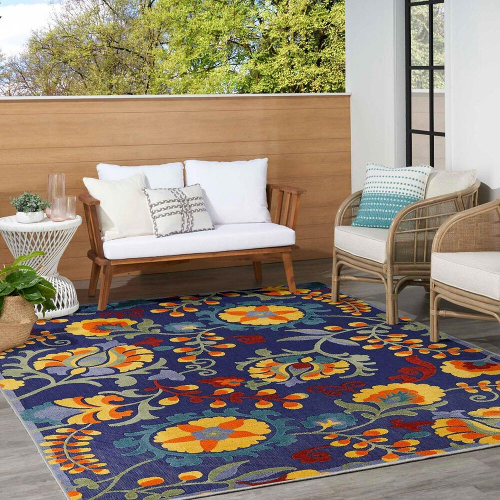 Nourison Aloha ALH17 9&#39; x 12&#39; Navy and Multicolor Indoor/Outdoor Area Rug, , large
