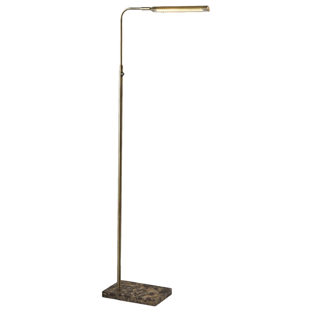 Adesso Reader LED Floor Lamp in Antique Brass and Brown, , large