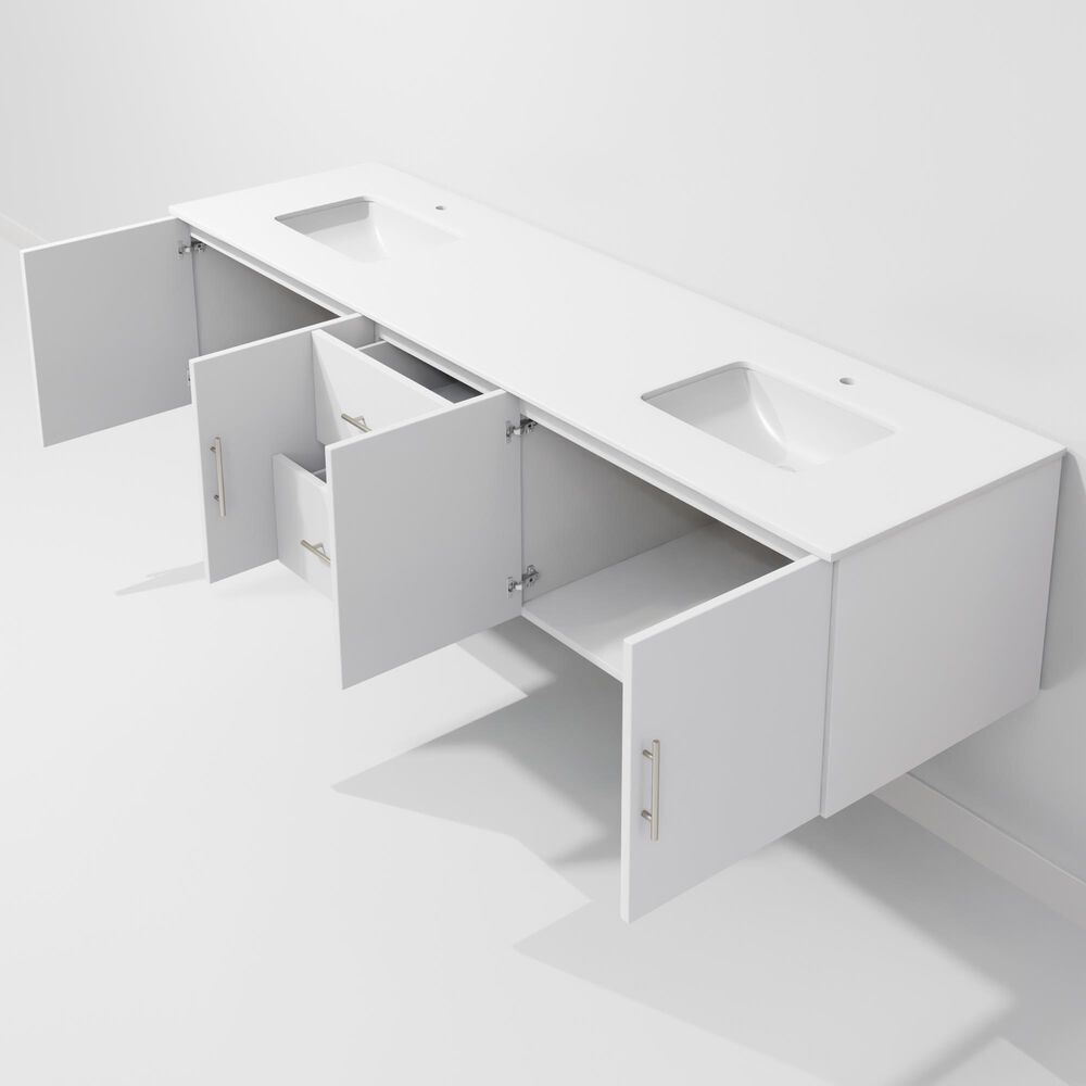 Lexora Home Geneva 80" Double Bathroom Vanity in Glossy White with 2 cm White Cultured Marble Top and Rectangular Sinks, , large