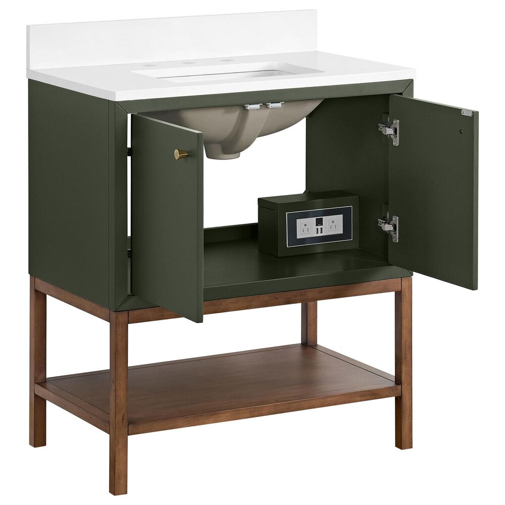 37B Isadore 30" Single Bathroom Vanity Cabinet in Deep Olive Green and White Composite Stone Top and Backsplash, , large