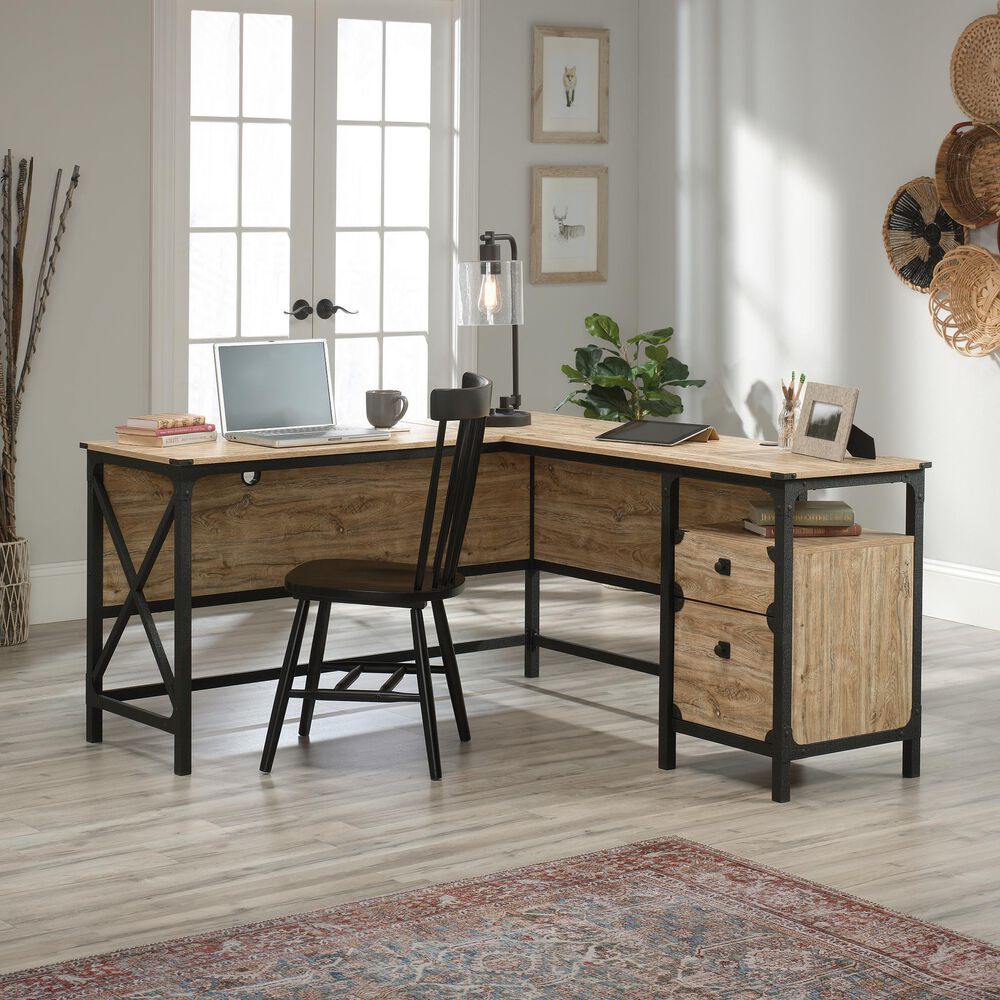 Sauder Steel River L-Shaped Desk in Milled Mesquite, , large