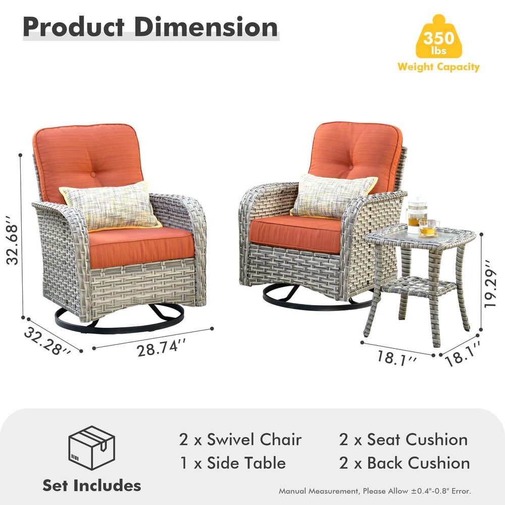 HOMLUX 3-Piece Patio  Conversation Set  in Orange, , large