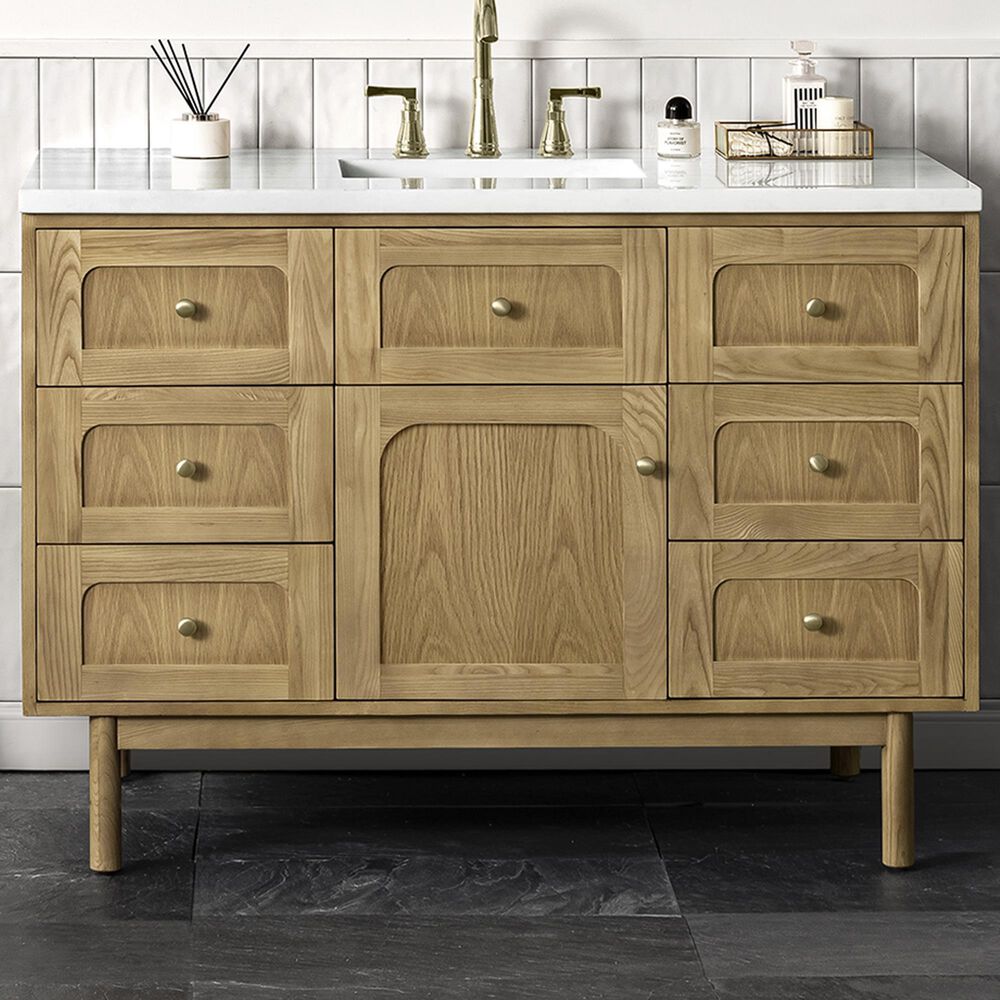James Martin Vanities Laurent 48&quot; Single Bathroom Vanity in Light Natural Oak with 3 cm Arctic Fall Solid Surface Top and Rectangular Sink, , large
