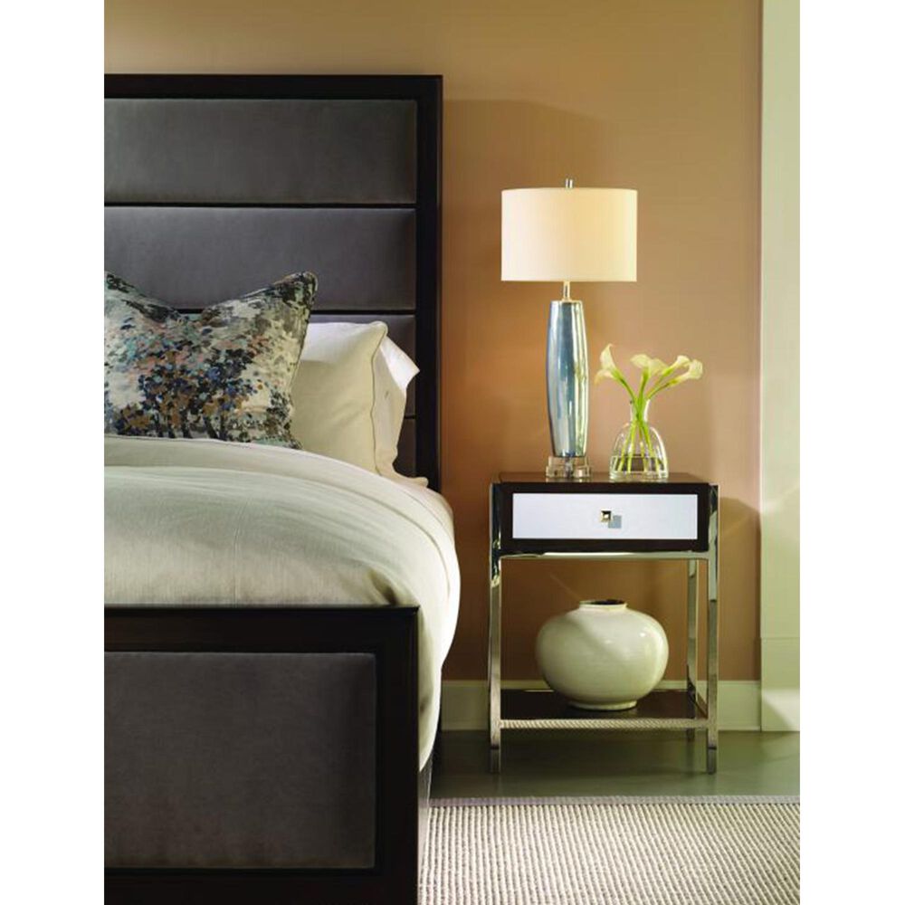 Century Aria 1 Drawer Nightstand in Brownstone and Polished Stainless Steel, , large