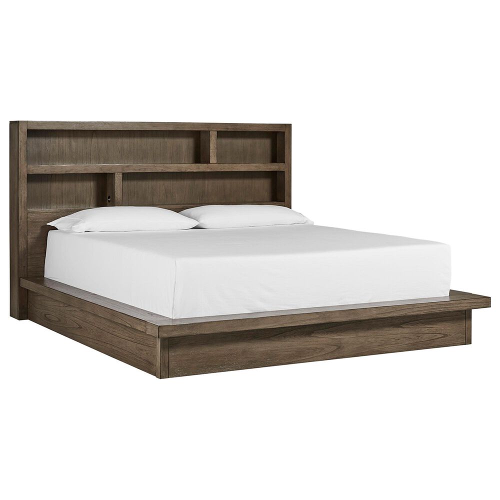 Riva Ridge Modern Loft King Bookcase Platform Bed with Dresser, Chest, and Two Nightstands in Greystone, , large