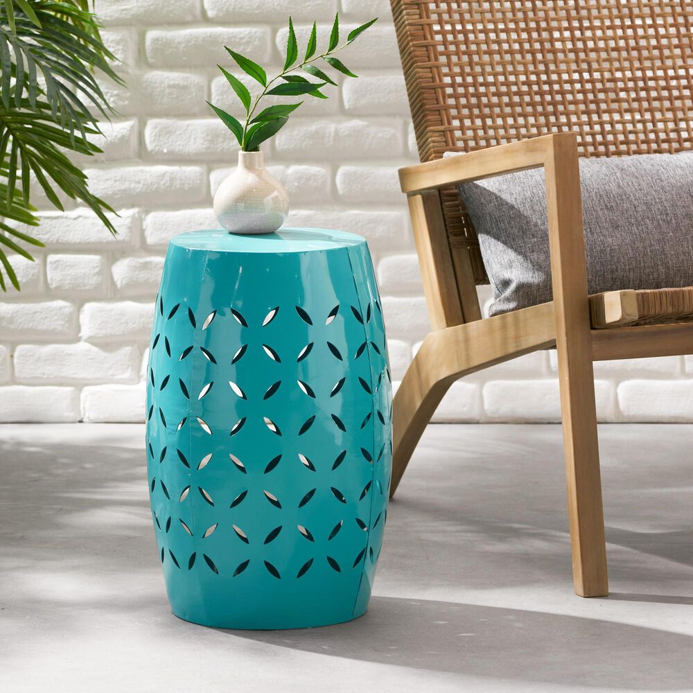 Hearth and Haven Lilac Outdoor Metal Side Table with Cylindrical Design in Teal, , large