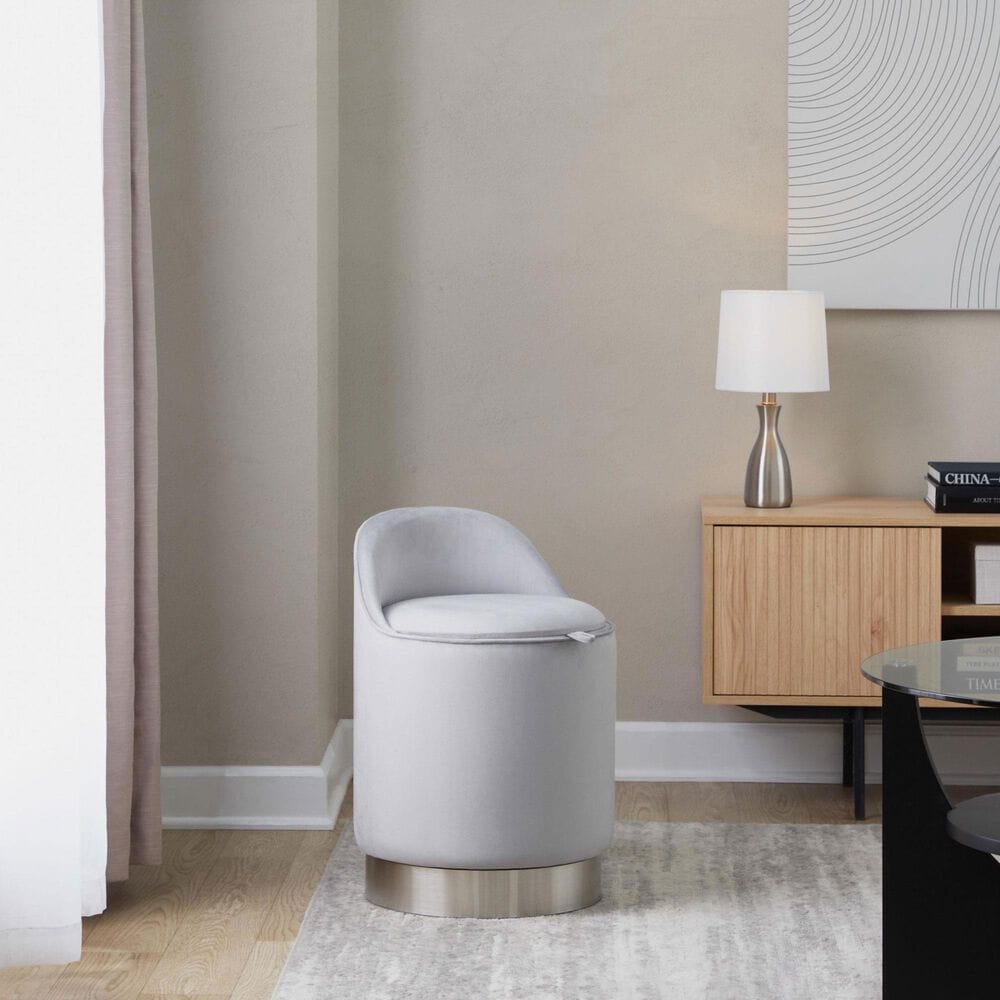 Lumisource Marla Vanity Stool with Silver Upholstered in Chrome, , large