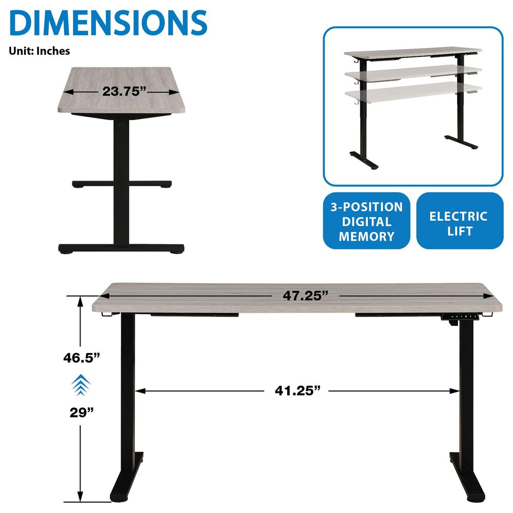 OSP Home Primo 48&quot; Electric Sit and Stand Desk in Black and Light Gray, , large