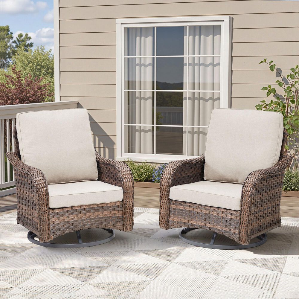 Hearth and Haven Outdoor High-Back Swivel Rocker Glider in Beige (Set of 2), , large
