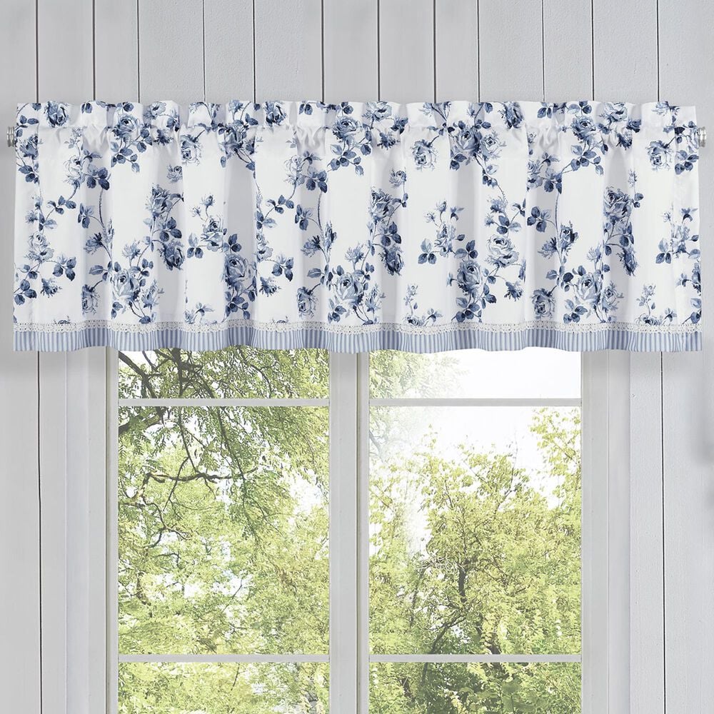 J. Queen New York Rialto 72&quot; x 17&quot; Window Straight Valance in White and French Blue, , large