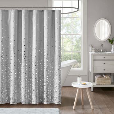 Hampton Park Zoey 72" x 72" Metallic Printed Shower Curtain in Grey and Silver, , large