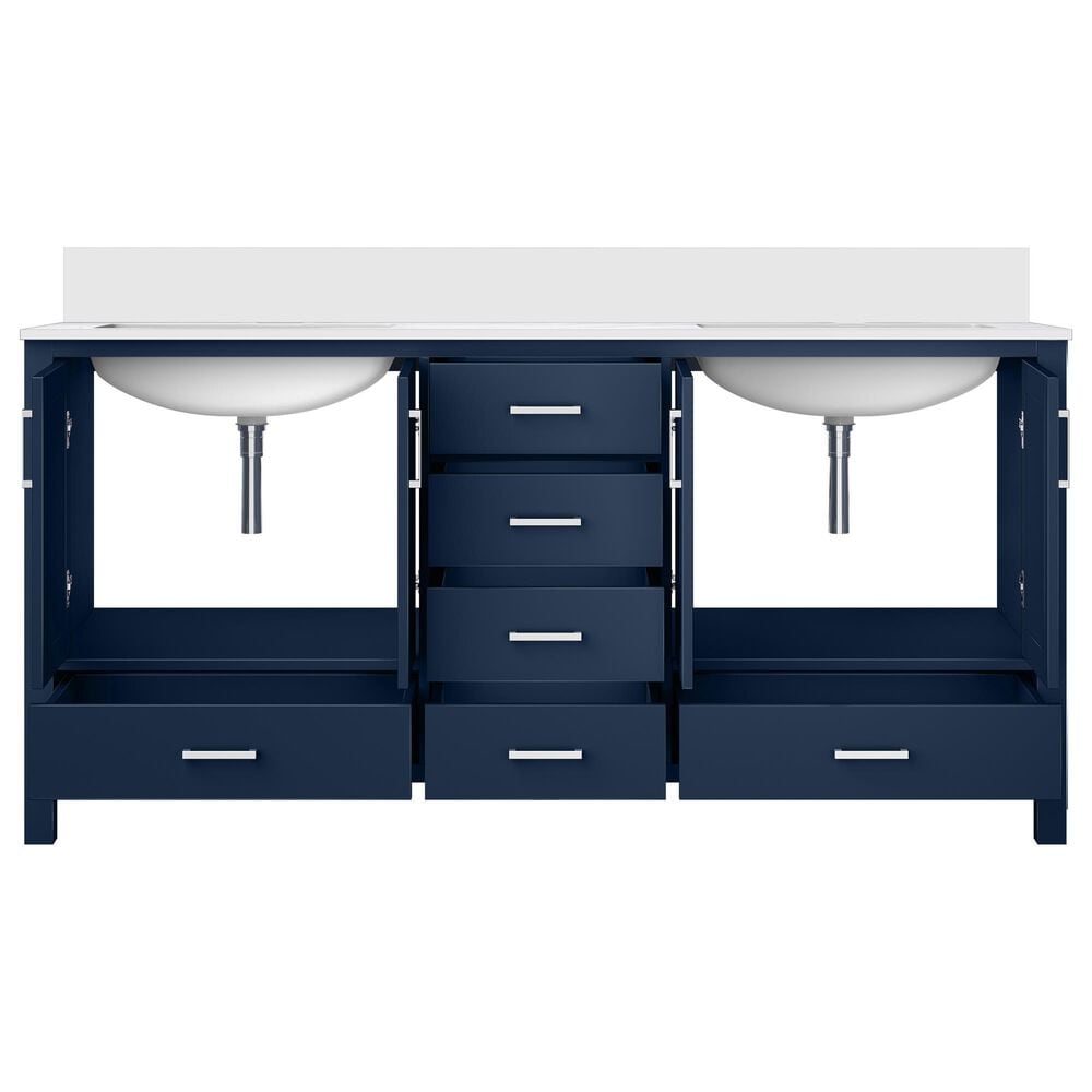 Lexora Home Jacques 72&quot; Double Bathroom Vanity in Navy Blue with 2 cm White Quartz Top and Rectangular Sinks, , large