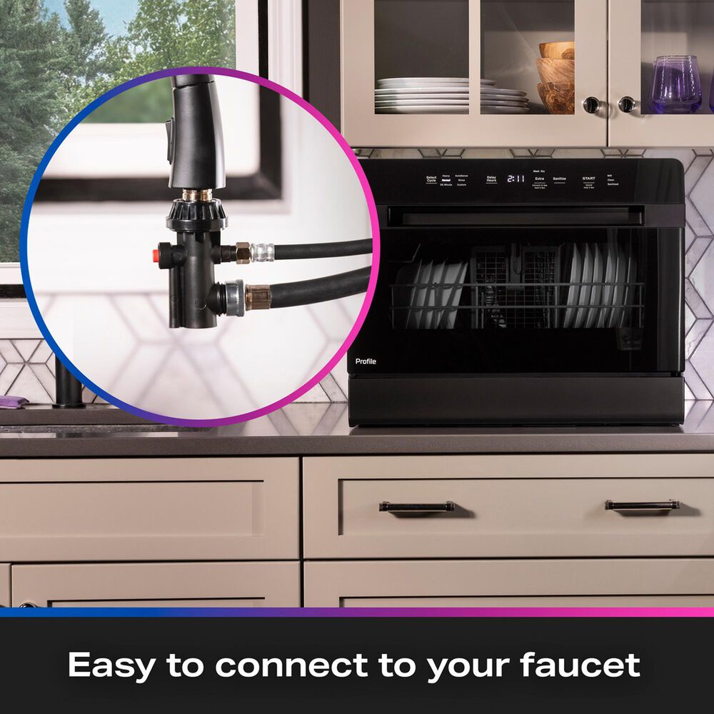 GE Profile 21.7" Countertop or Built-In Smart Compact Dishwasher with 6 Wash Cycles in Black, , large