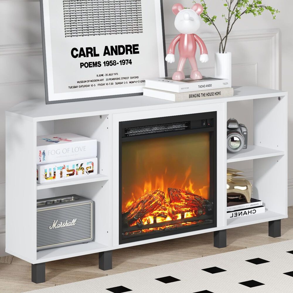 HOMLUX 47" Corner Fireplace TV Stand in Solid White, , large