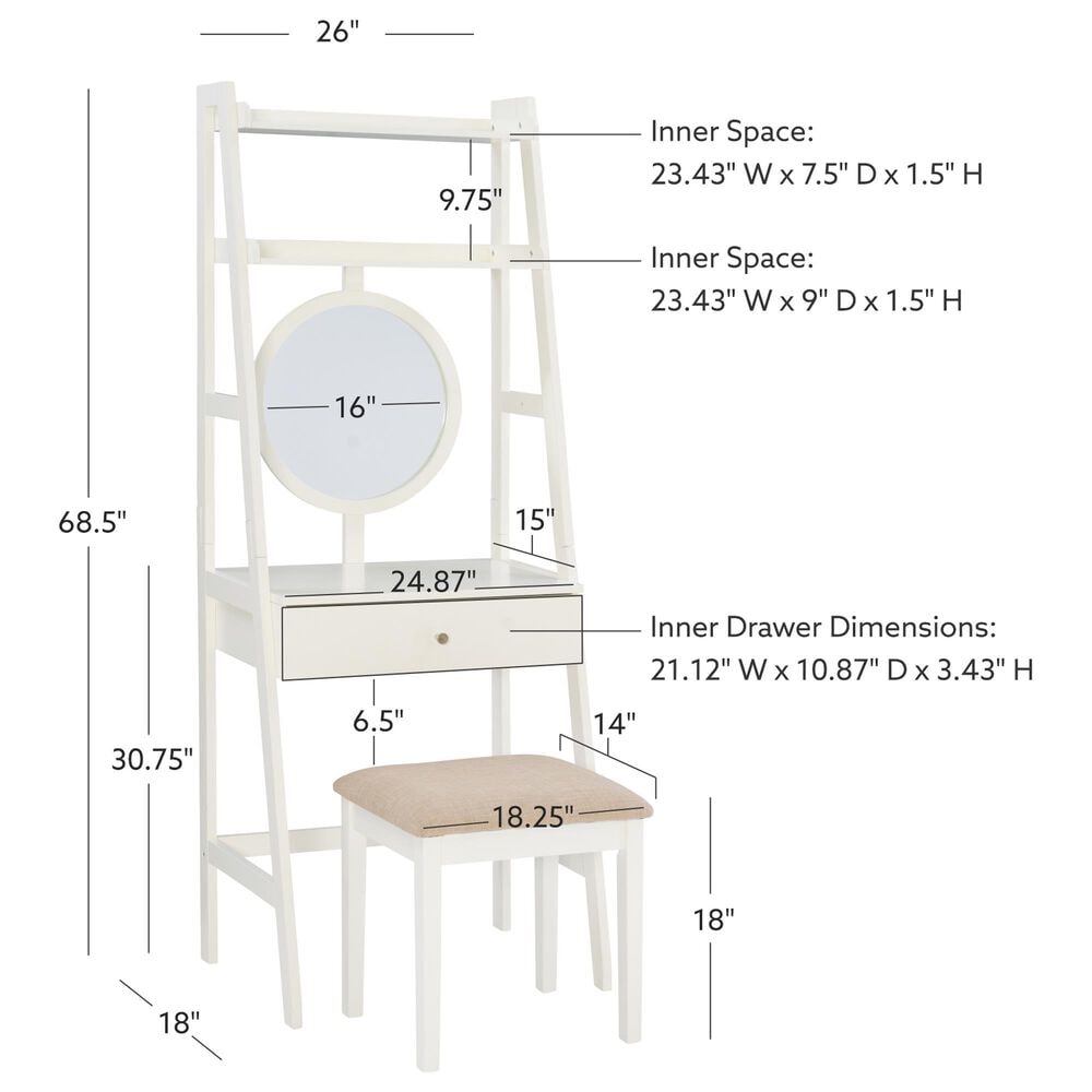 Linon Home Decor Lilymae Vanity with Stool in White, , large