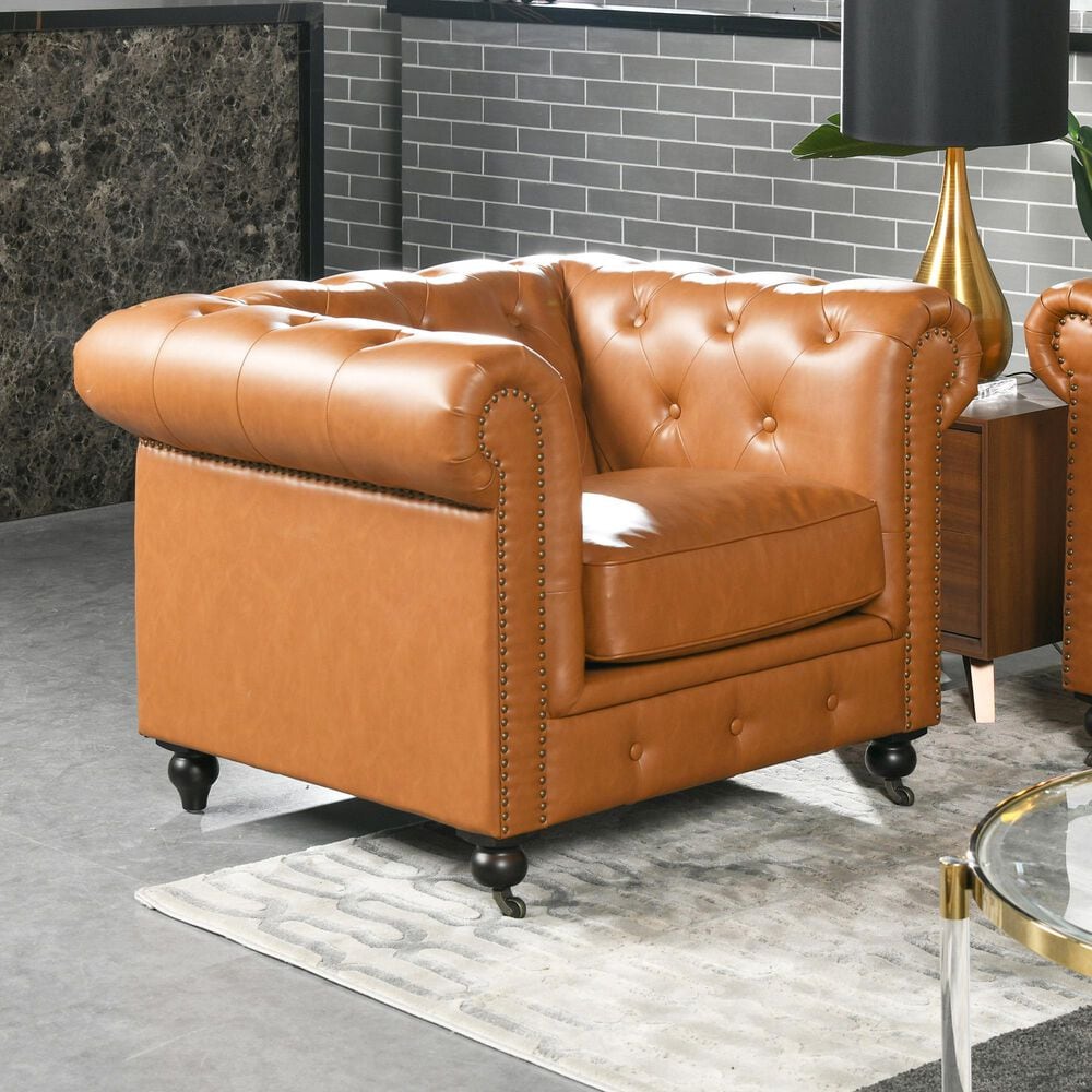 Jennifer Taylor Home Winston Accent Armchair in Caramel Tan Brown NFM