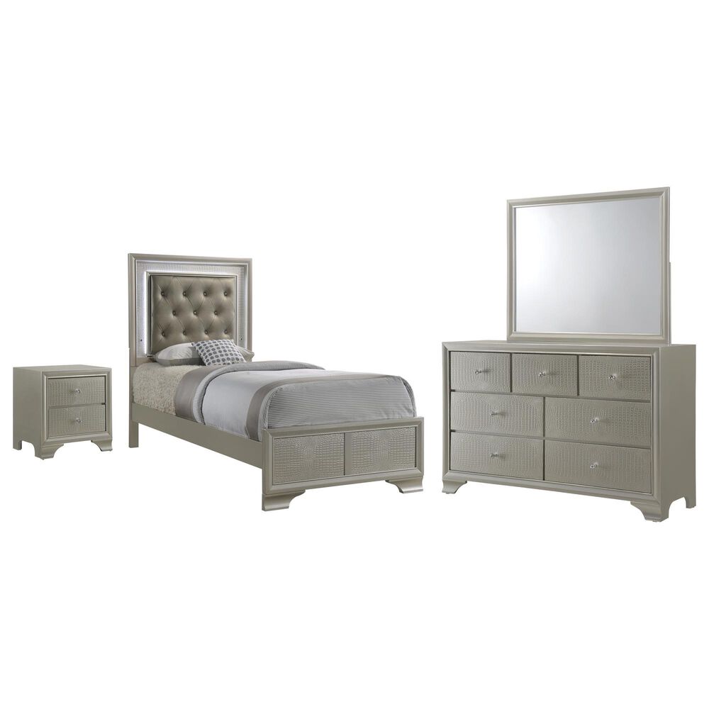 Crown Mark Lyssa 4-Piece Twin Panel Bedroom Set with Dresser Mirror in Champagne, , large