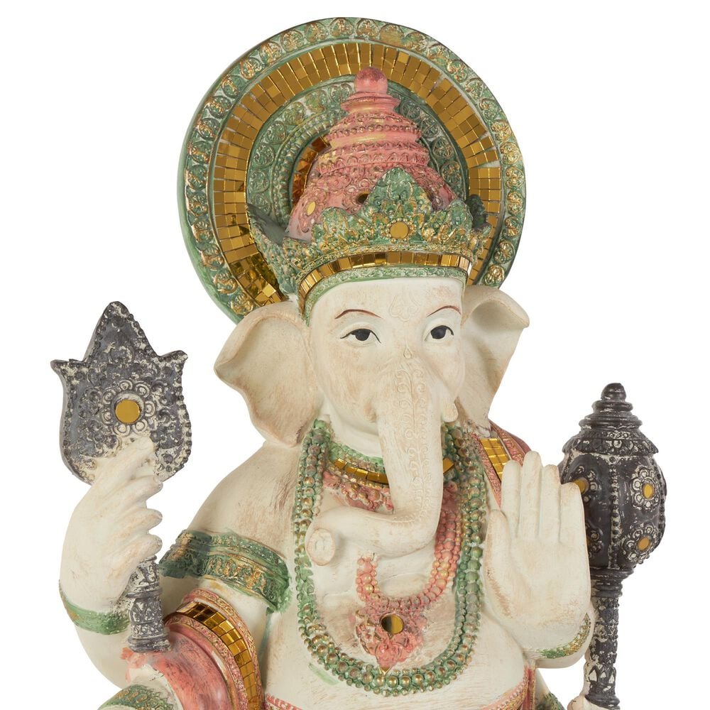 Maple and Jade Ganesh Decorative Sculpture in Satin Gold, Green, Blue and Red, , large