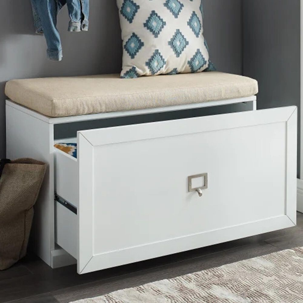 Crosley Furniture Harper Entryway Bench in White/Tan, , large