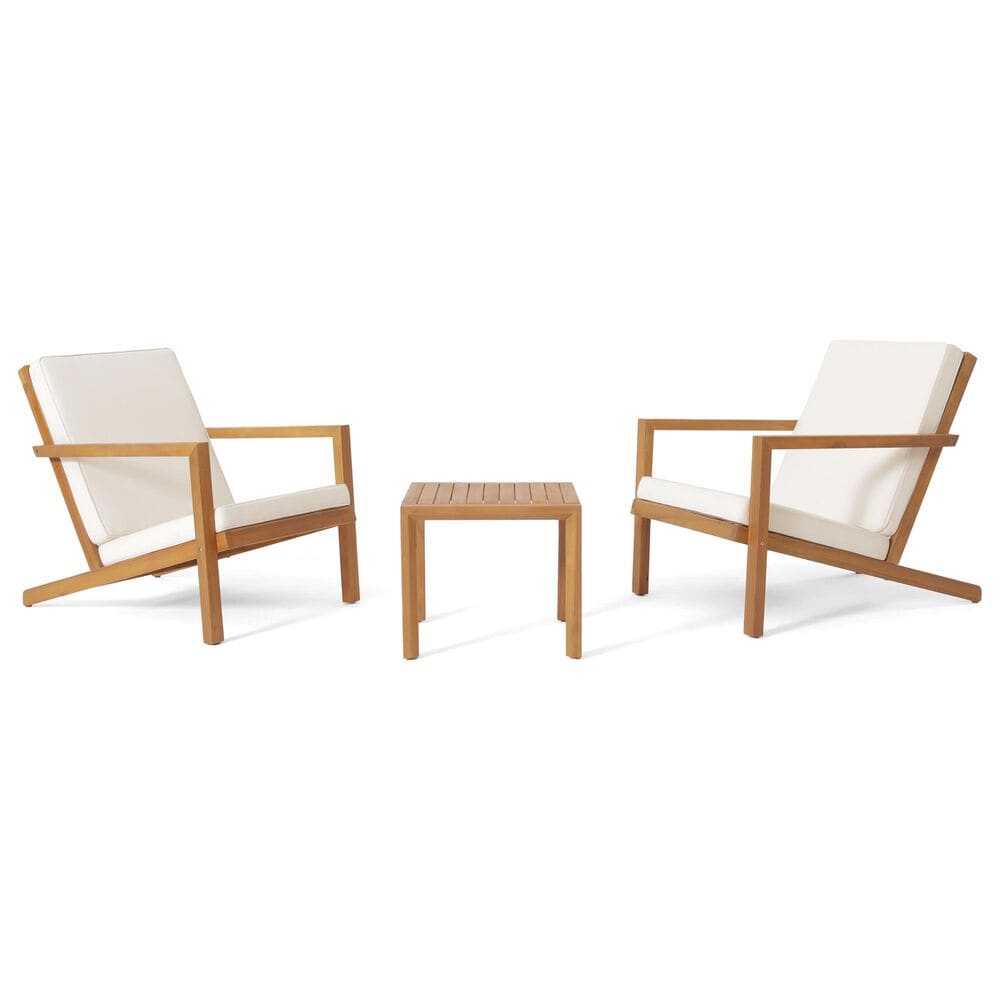 Hearth and Haven Leah 3-Piece Patio Chat Set with Cream Cushion in Teak, , large