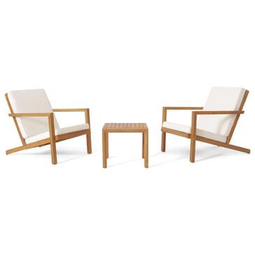 Hearth and Haven Leah 3-Piece Patio Chat Set with Cream Cushion in Teak, , large