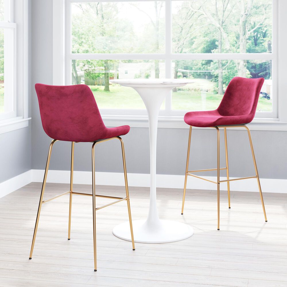 Zuo Modern Tony Bar Stool in Red and Gold, , large