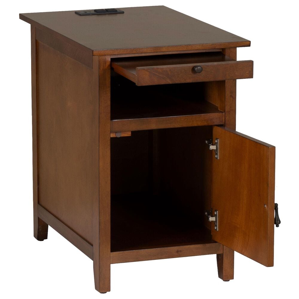 Linon Home Decor Birkdale Accent Table with USB Port in Hazelnut, , large