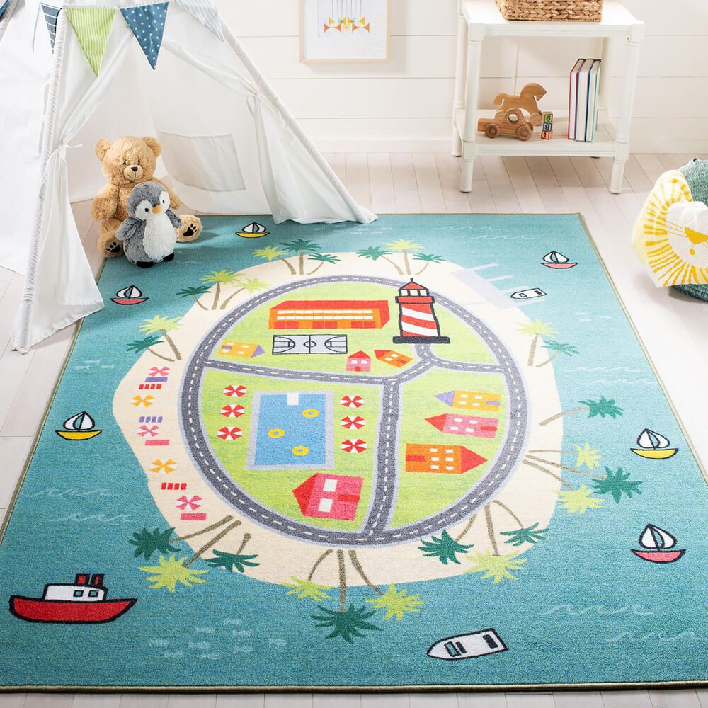 Safavieh Kids Playhouse KPH202M 3&#39;3&quot; x 5&#39;3&quot; Blue and Green Rug, , large