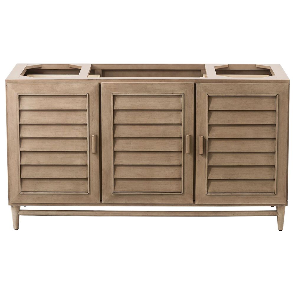 James Martin Vanities Portland 60" Single Bathroom Vanity in Whitewashed Walnut with 3 cm Charcoal Soapstone Quartz Top and Rectangular Sink, , large