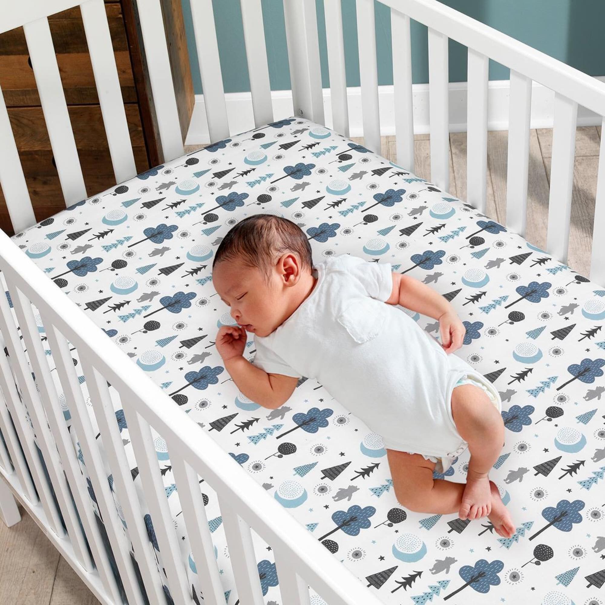 Blue and shop white crib sheets