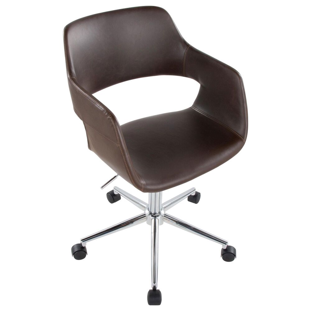 LumiSource Margarite Swivel Task Chair with Espresso Faux Leather Cushion in Chrome, , large
