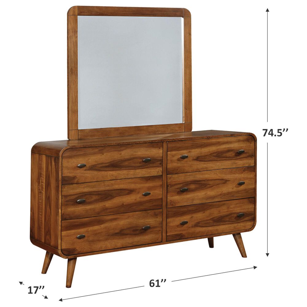 Pacific Landing Robyn 6 Drawer Dresser and Mirror in Dark Walnut, , large