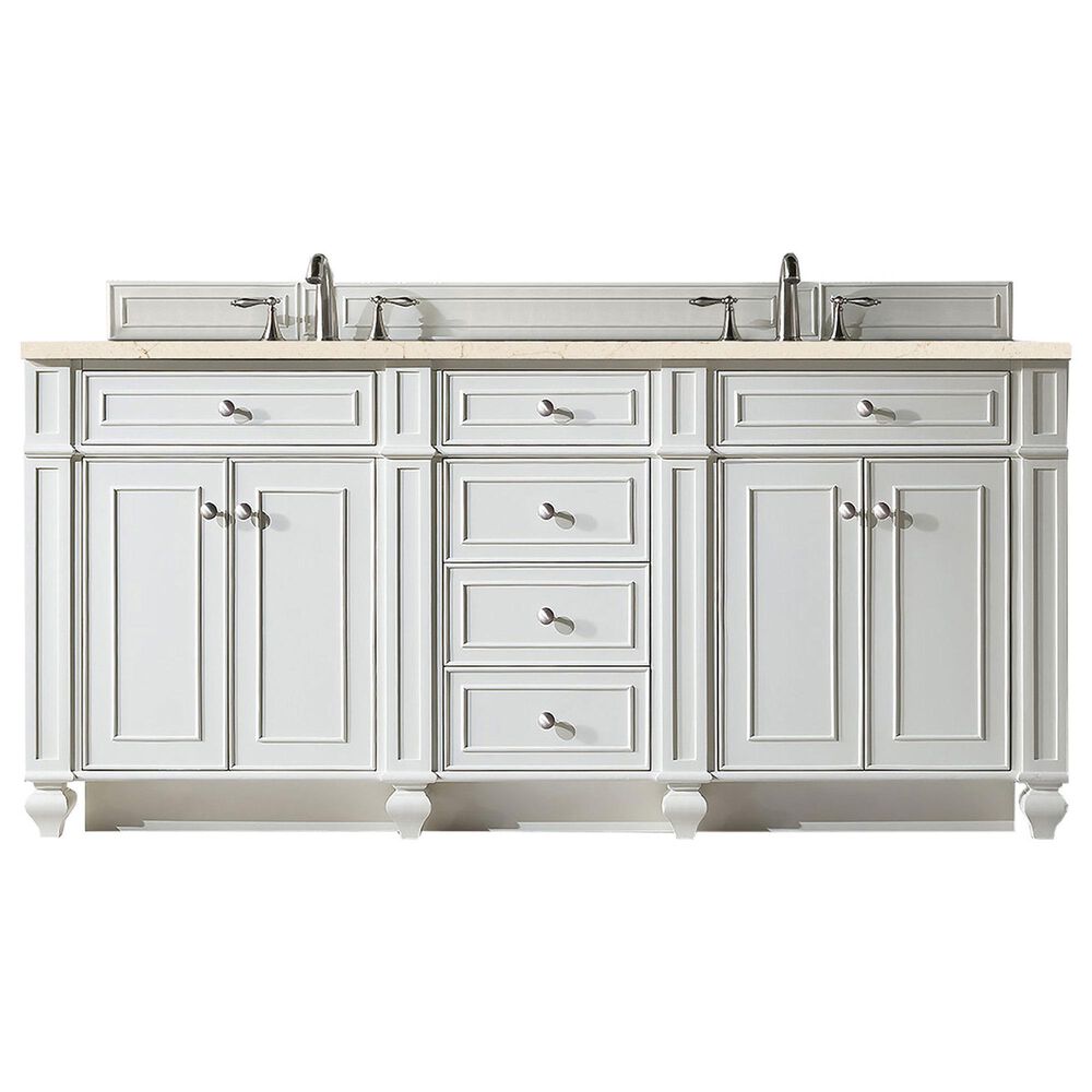 James Martin Vanities Bristol 72" Double Bathroom Vanity in Bright White with 3 cm Eternal Marfil Quartz Top and Rectangular Sinks, , large