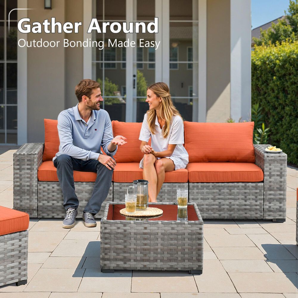 HOMLUX 12-Piece Modern Outdoor Sectional Furniture Set in Orange Red, , large