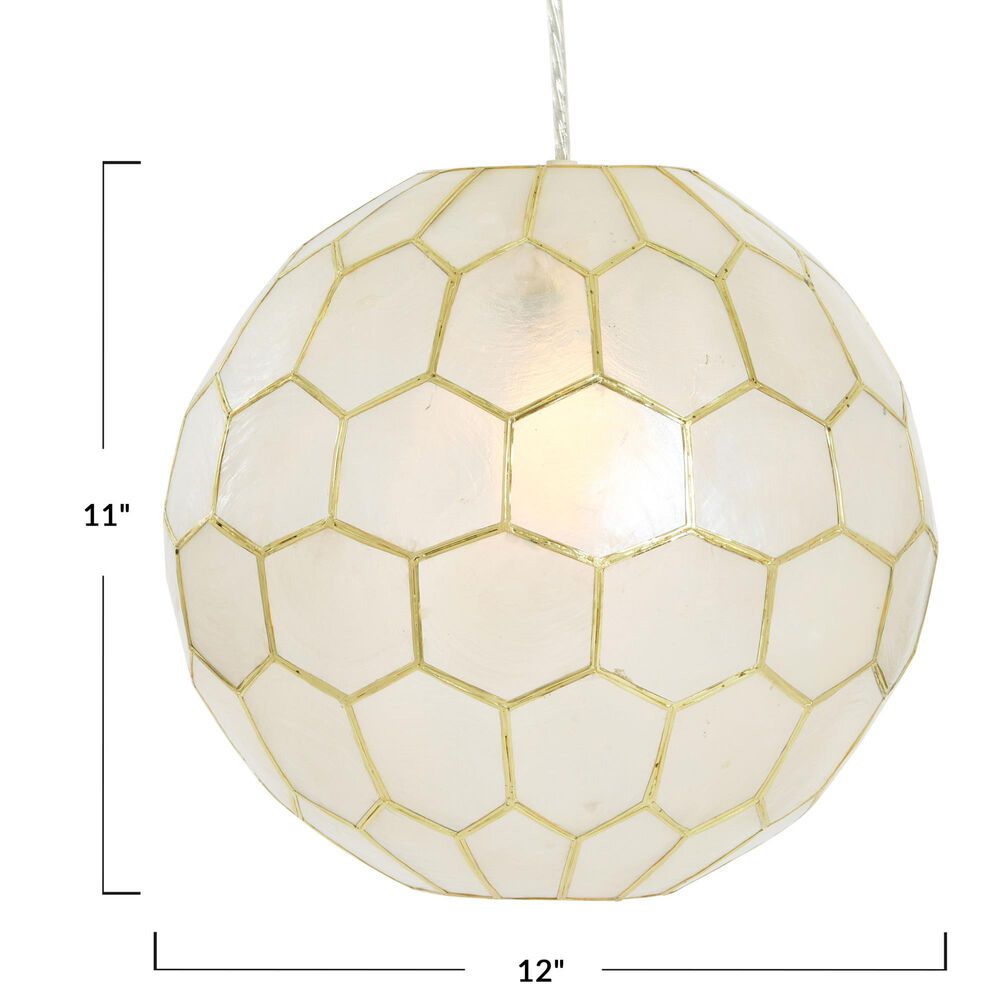 Creative Coop Simone 12" Pendant with Pearly White Shade in Antique Gold, , large